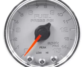 AutoMeter GAUGE; FUEL PRESS; 2 1/16in.; 15PSI; STEPPER MOTOR W/PEAK/WARN; SLVR/CHRM; SPEK