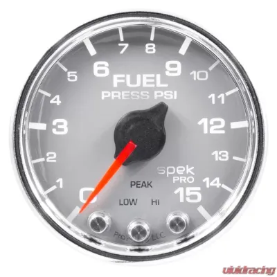 AutoMeter GAUGE; FUEL PRESS; 2 1/16in.; 15PSI; STEPPER MOTOR W/PEAK/WARN; SLVR/CHRM; SPEK - P31521