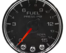AutoMeter GAUGE; FUEL PRESS; 2 1/16in.; 15PSI; STEPPER MOTOR W/PEAK/WARN; BLK/CHRM; SPEK
