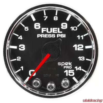 AutoMeter GAUGE; FUEL PRESS; 2 1/16in.; 15PSI; STEPPER MOTOR W/PEAK/WARN; BLK/CHRM; SPEK - P31531