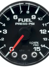 AutoMeter GAUGE; FUEL PRESS; 2 1/16in.; 15PSI; STEPPER MOTOR W/PEAK/WARN; BLK/BLK; SPEK                                     - P315328 - Image 2