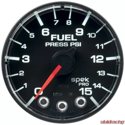 AutoMeter GAUGE; FUEL PRESS; 2 1/16in.; 15PSI; STEPPER MOTOR W/PEAK/WARN; BLK/BLK; SPEK - P315328
