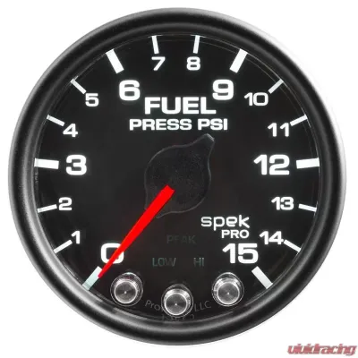 AutoMeter GAUGE; FUEL PRESS; 2 1/16in.; 15PSI; STEPPER MOTOR W/PEAK/WARN; BLK/BLK; SPEK - P31532