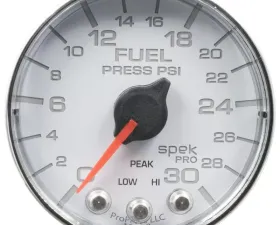 AutoMeter GAUGE; FUEL PRESS; 2 1/16in.; 30PSI; STEPPER MOTOR W/PEAK/WARN; WHT/CHRM; SPEK