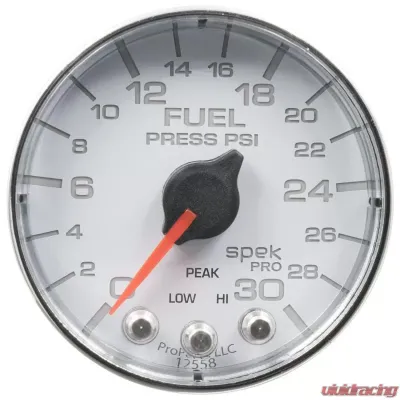 AutoMeter GAUGE; FUEL PRESS; 2 1/16in.; 30PSI; STEPPER MOTOR W/PEAK/WARN; WHT/CHRM; SPEK - P316118