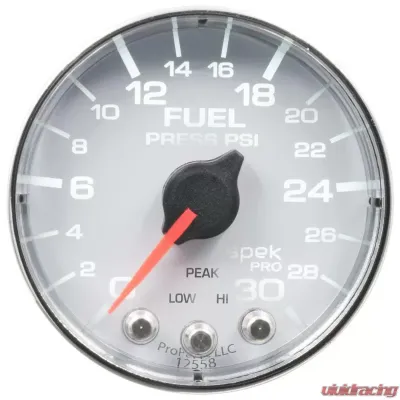 AutoMeter GAUGE; FUEL PRESS; 2 1/16in.; 30PSI; STEPPER MOTOR W/PEAK/WARN; WHT/CHRM; SPEK - P316118