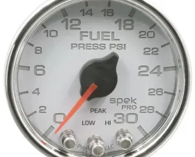 AutoMeter GAUGE; FUEL PRESS; 2 1/16in.; 30PSI; STEPPER MOTOR W/PEAK/WARN; WHT/CHRM; SPEK