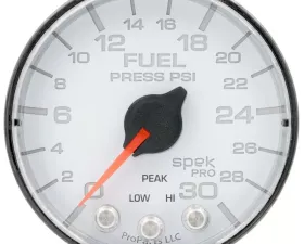 AutoMeter GAUGE; FUEL PRESS; 2 1/16in.; 30PSI; STEPPER MOTOR W/PEAK/WARN; WHT/BLK; SPEK