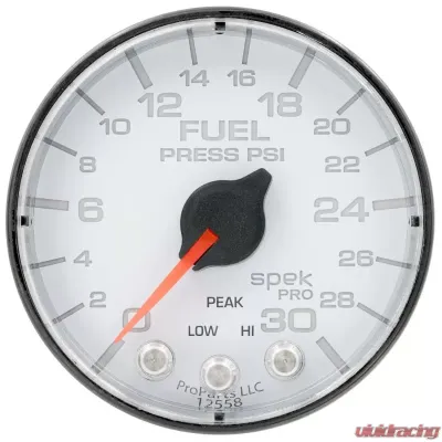 AutoMeter GAUGE; FUEL PRESS; 2 1/16in.; 30PSI; STEPPER MOTOR W/PEAK/WARN; WHT/BLK; SPEK - P316128