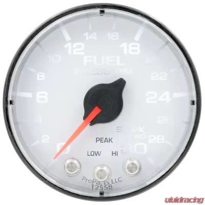 AutoMeter GAUGE; FUEL PRESS; 2 1/16in.; 30PSI; STEPPER MOTOR W/PEAK/WARN; WHT/BLK; SPEK - P316128