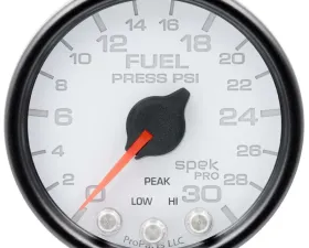 AutoMeter GAUGE; FUEL PRESS; 2 1/16in.; 30PSI; STEPPER MOTOR W/PEAK/WARN; WHT/BLK; SPEK
