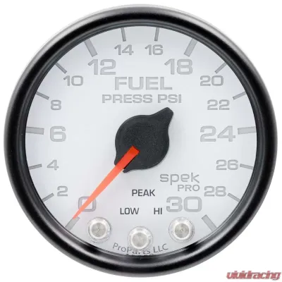 AutoMeter GAUGE; FUEL PRESS; 2 1/16in.; 30PSI; STEPPER MOTOR W/PEAK/WARN; WHT/BLK; SPEK - P31612