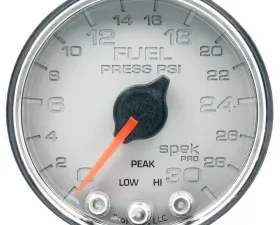 AutoMeter GAUGE; FUEL PRESS; 2 1/16in.; 30PSI; STEPPER MOTOR W/PEAK/WARN; SLVR/CHRM; SPEK