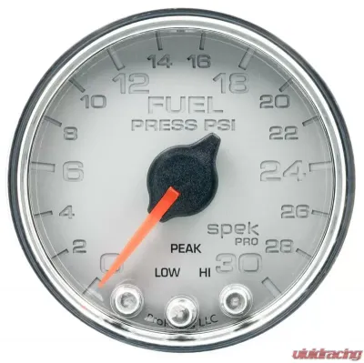 AutoMeter GAUGE; FUEL PRESS; 2 1/16in.; 30PSI; STEPPER MOTOR W/PEAK/WARN; SLVR/CHRM; SPEK - P31621