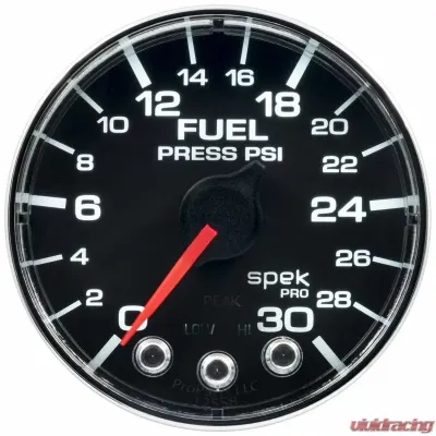 AutoMeter GAUGE; FUEL PRESS; 2 1/16in.; 30PSI; STEPPER MOTOR W/PEAK/WARN; BLK/CHRM; SPEK - P316318