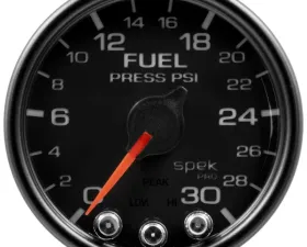AutoMeter GAUGE; FUEL PRESS; 2 1/16in.; 30PSI; STEPPER MOTOR W/PEAK/WARN; BLK/BLK; SPEK