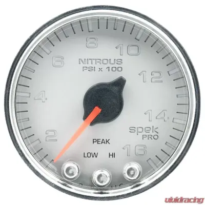 AutoMeter GAUGE; NITROUS PRESS; 2 1/16in.; 1600PSI; STEPPER MTR W/PK/WRN; SLVR/CHRM; SPEK - P32021