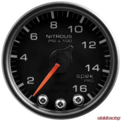 AutoMeter GAUGE; NITROUS PRESS; 2 1/16in.; 1600PSI; STEPPER MOTOR W/PK/WRN; BLK/BLK; SPEK - P32032