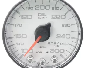 AutoMeter GAUGE; OIL TEMP; 2 1/16in.; 300deg.F; STEPPER MOTOR W/PEAK/WARN; WHT/BLK; SPEK-P