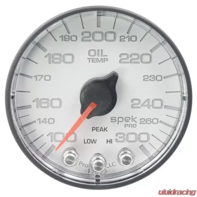 AutoMeter GAUGE; OIL TEMP; 2 1/16in.; 300deg.F; STEPPER MOTOR W/PEAK/WARN; WHT/BLK; SPEK-P - P322128
