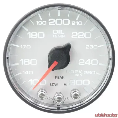 AutoMeter GAUGE; OIL TEMP; 2 1/16in.; 300deg.F; STEPPER MOTOR W/PEAK/WARN; WHT/BLK; SPEK-P - P322128
