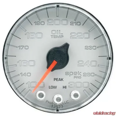 AutoMeter GAUGE; OIL TEMP; 2 1/16in.; 300deg.F; STEPPER MOTOR W/PK/WRN; SLVR/CHRM; SPEK-PR - P322218