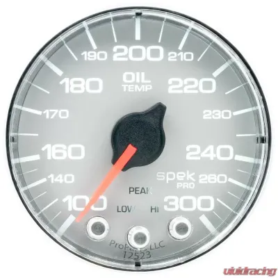 AutoMeter GAUGE; OIL TEMP; 2 1/16in.; 300deg.F; STEPPER MOTOR W/PK/WRN; SLVR/CHRM; SPEK-PR - P322218