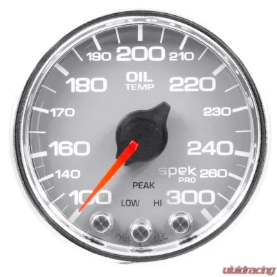 AutoMeter GAUGE; OIL TEMP; 2 1/16in.; 300deg.F; STEPPER MOTOR W/PK/WRN; SLVR/CHRM; SPEK-PR - P32221