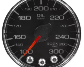 AutoMeter GAUGE; OIL TEMP; 2 1/16in.; 300deg.F; STEPPER MOTOR W/PEAK/WARN; BLK/CHRM; SPEK-