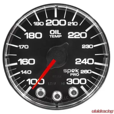 AutoMeter GAUGE; OIL TEMP; 2 1/16in.; 300deg.F; STEPPER MOTOR W/PEAK/WARN; BLK/CHRM; SPEK- - P322318
