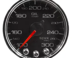 AutoMeter GAUGE; OIL TEMP; 2 1/16in.; 300deg.F; STEPPER MOTOR W/PEAK/WARN; BLK/CHRM; SPEK-