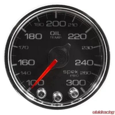 AutoMeter GAUGE; OIL TEMP; 2 1/16in.; 300deg.F; STEPPER MOTOR W/PEAK/WARN; BLK/CHRM; SPEK- - P32231