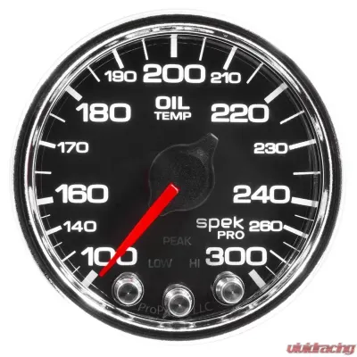 AutoMeter GAUGE; OIL TEMP; 2 1/16in.; 300deg.F; STEPPER MOTOR W/PEAK/WARN; BLK/CHRM; SPEK- - P32231