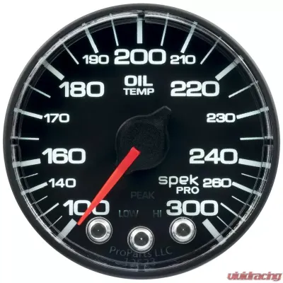 AutoMeter GAUGE; OIL TEMP; 2 1/16in.; 300deg.F; STEPPER MTR W/PK/WRN; BK/BK; SPEK; NO O-RI - P322324