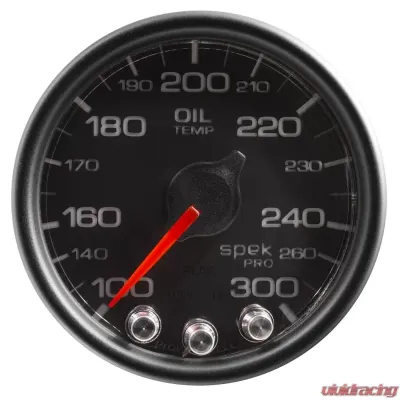AutoMeter GAUGE; OIL TEMP; 2 1/16in.; 300deg.F; STEPPER MOTOR W/PEAK/WARN; BLK/BLK; SPEK-P - P32232