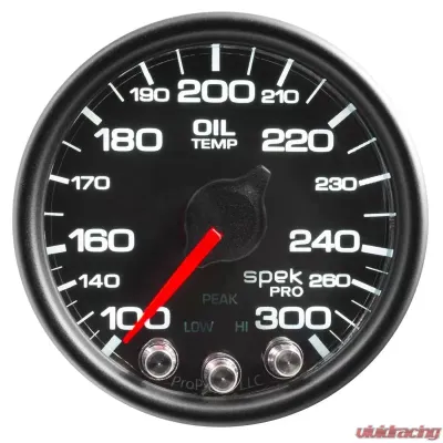 AutoMeter GAUGE; OIL TEMP; 2 1/16in.; 300deg.F; STEPPER MOTOR W/PEAK/WARN; BLK/BLK; SPEK-P - P32232