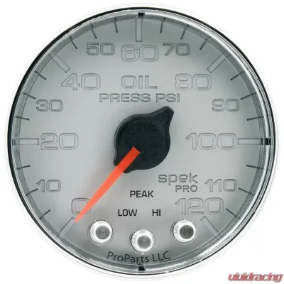 AutoMeter GAUGE; OIL PRESS; 2 1/16in.; 120PSI; STEPPER MOTOR W/PEAK/WARN; SLVR/CHRM; SPEK - P325218
