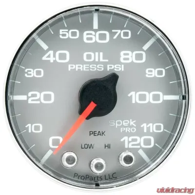 AutoMeter GAUGE; OIL PRESS; 2 1/16in.; 120PSI; STEPPER MOTOR W/PEAK/WARN; SLVR/CHRM; SPEK - P325218