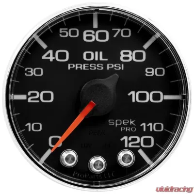 AutoMeter GAUGE; OIL PRESS; 2 1/16in.; 120PSI; STEPPER MOTOR W/PEAK/WARN; BLK/CHRM; SPEK - P325318