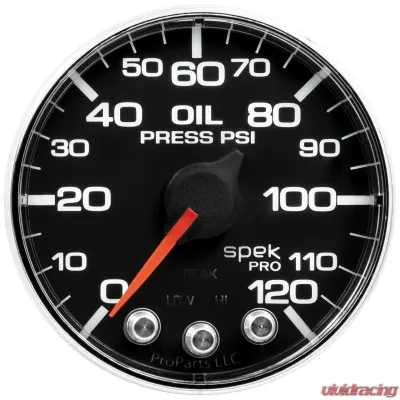 AutoMeter GAUGE; OIL PRESS; 2 1/16in.; 120PSI; STEPPER MOTOR W/PEAK/WARN; BLK/CHRM; SPEK - P325318
