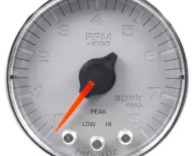 AutoMeter GAUGE; TACH; 2 1/16in.; 8K RPM; W/SHIFT LIGHT/PEAK MEM; SLVR/CHRM; SPEK-PRO
