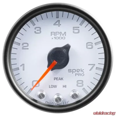 AutoMeter GAUGE; TACH; 2 1/16in.; 8K RPM; W/SHIFT LIGHT/PEAK MEM; WHT/BLK; SPEK-PRO - P33412