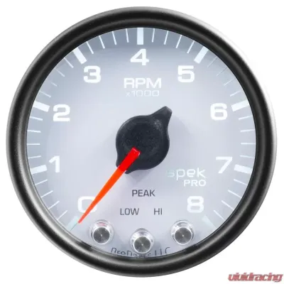 AutoMeter GAUGE; TACH; 2 1/16in.; 8K RPM; W/SHIFT LIGHT/PEAK MEM; WHT/BLK; SPEK-PRO - P33412