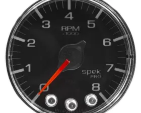 AutoMeter GAUGE; TACH; 2 1/16in.; 8K RPM; W/SHIFT LIGHT/PEAK MEM; BLK/CHRM; SPEK-PRO