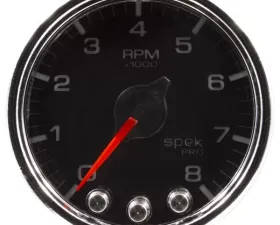 AutoMeter GAUGE; TACH; 2 1/16in.; 8K RPM; W/SHIFT LIGHT/PEAK MEM; BLK/CHRM; SPEK-PRO
