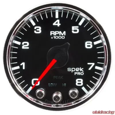 AutoMeter GAUGE; TACH; 2 1/16in.; 8K RPM; W/SHIFT LIGHT/PEAK MEM; BLK/CHRM; SPEK-PRO - P33431