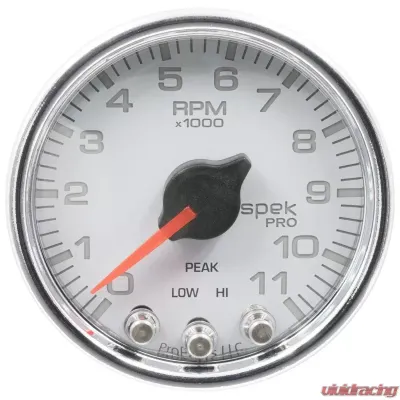AutoMeter GAUGE; TACH; 2 1/16in.; 11K RPM; W/SHIFT LIGHT/PEAK MEM; WHT/CHRM; SPEK-PRO - P33611