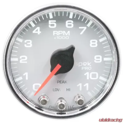AutoMeter GAUGE; TACH; 2 1/16in.; 11K RPM; W/SHIFT LIGHT/PEAK MEM; WHT/CHRM; SPEK-PRO - P33611