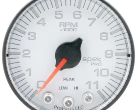 AutoMeter GAUGE; TACH; 2 1/16in.; 11K RPM; W/SHIFT LIGHT/PEAK MEM; WHT/BLK; SPEK-PRO