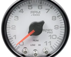 AutoMeter GAUGE; TACH; 2 1/16in.; 11K RPM; W/SHIFT LIGHT/PEAK MEM; WHT/BLK; SPEK-PRO